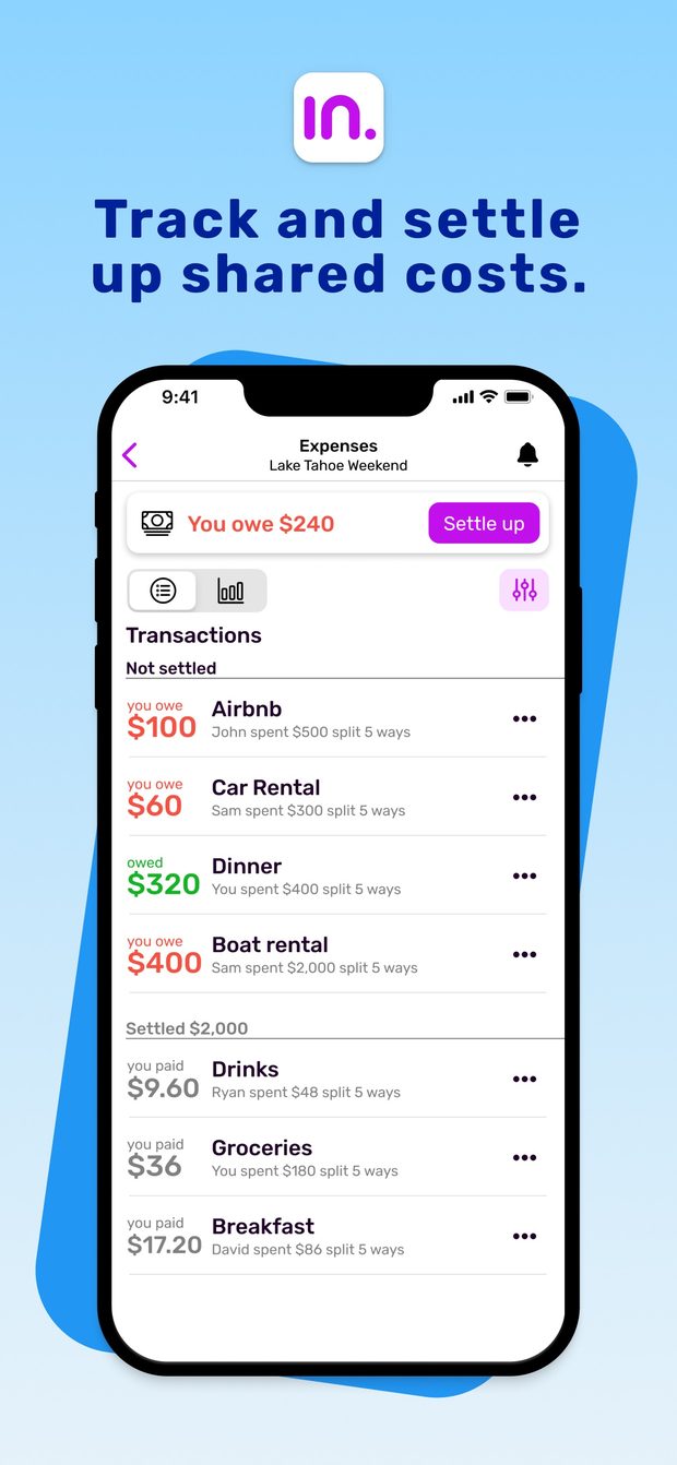Track and settle up shared costs: a trip's expenses and who owes what.