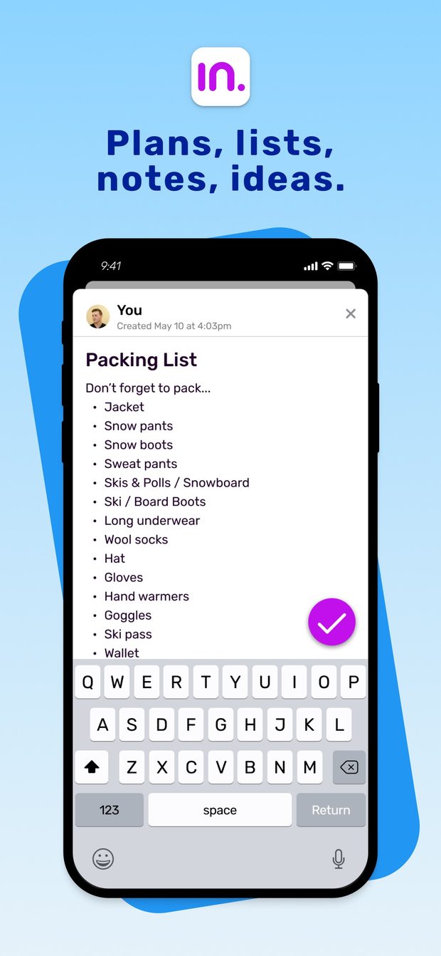Plans, lists, notes, ideas: a shared packing list.